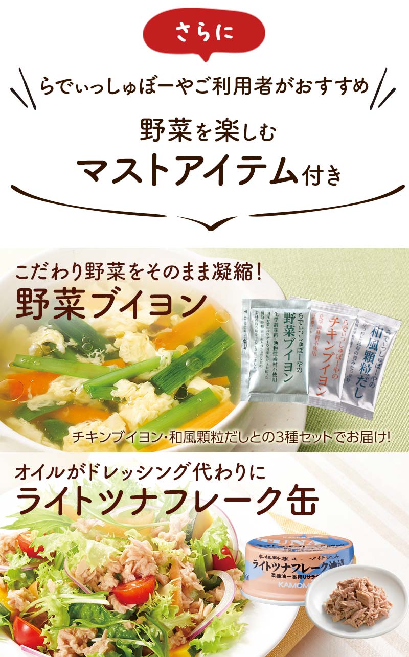 らでぃっしゅぼーや会員様がおすすめ野菜を楽しむマストアイテム付き