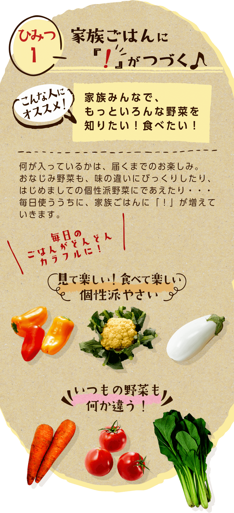ひみつ1 家族ごはんに「!」がつづく♪