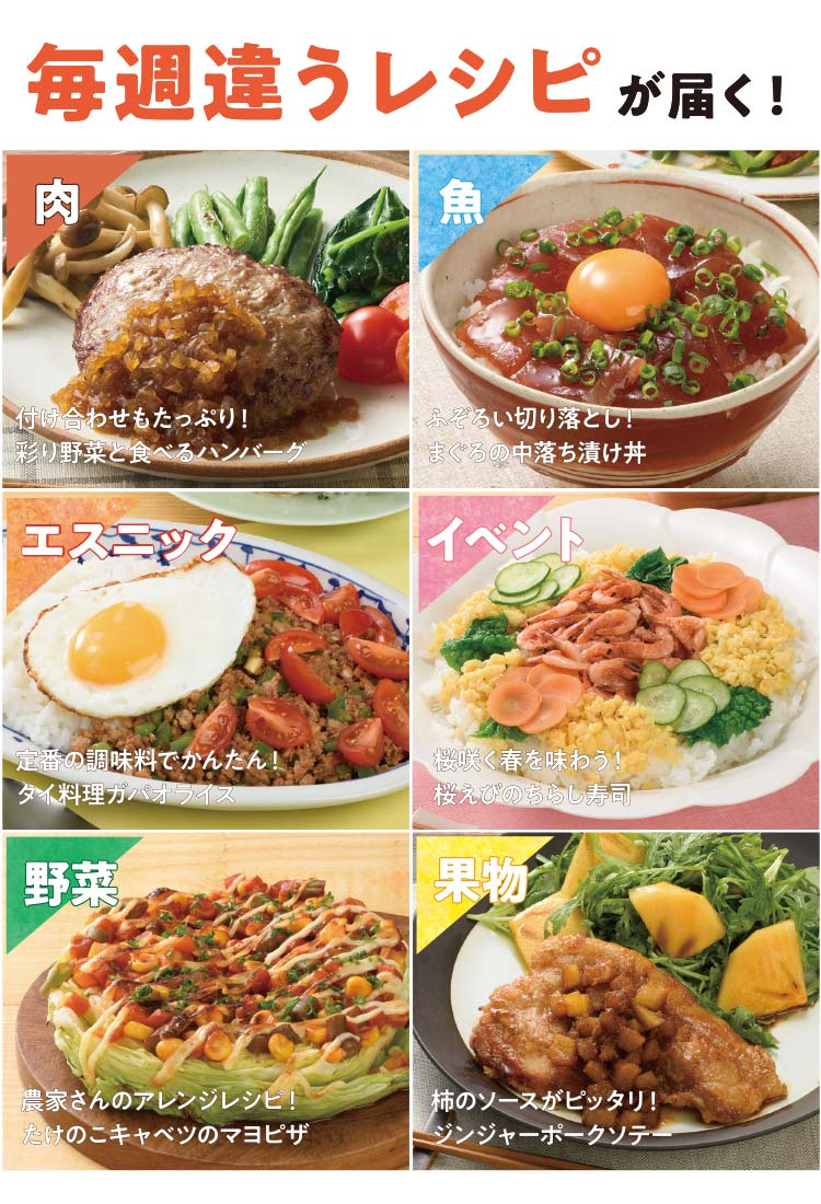 毎週違うレシピが届く