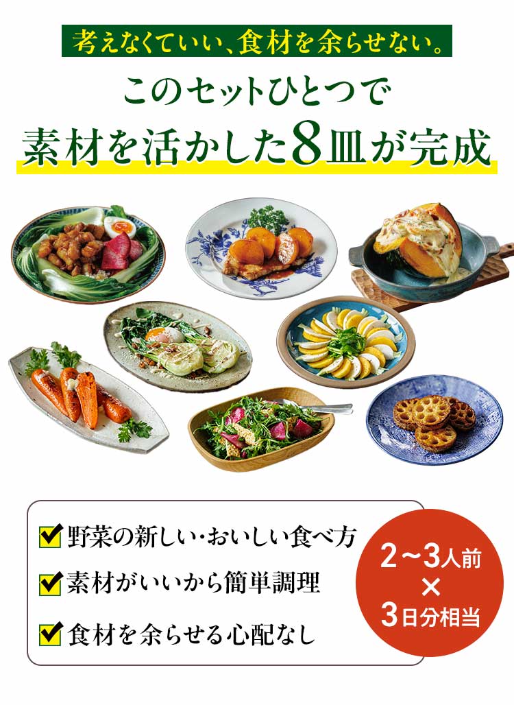 おやさい献立セットとは3日分の食材とレシピが届きます