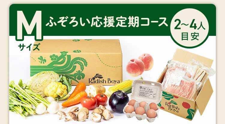 ＜2〜3人分＞ご家族で楽しむなら♪　コース内容：［野菜BOX］旬の野菜9〜11品、旬の果物1~2品、平飼いたまご6個(通常規格〜ふぞろい含む)［厳選食材］旬魚・肉・惣菜2〜4品 3,750(税込)前後