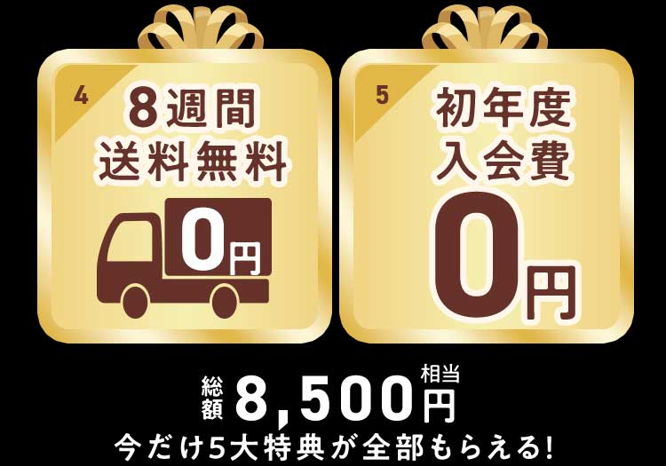 特典4:8週間送料無料　特典5:初年度年会費0円 