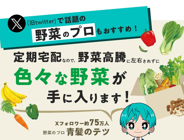 定期宅配なので野菜高騰に左右されずに色々な野菜が手に入ります！青髪のテツおすすめポイント