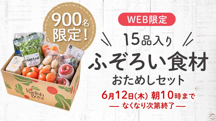 送料無料 金額返金保証 「ふぞろいだけど ごちそう」まるごと味わうふぞろい食材 おためしセット 1,980円(税込) 期間限定6/12(木)10:00まで