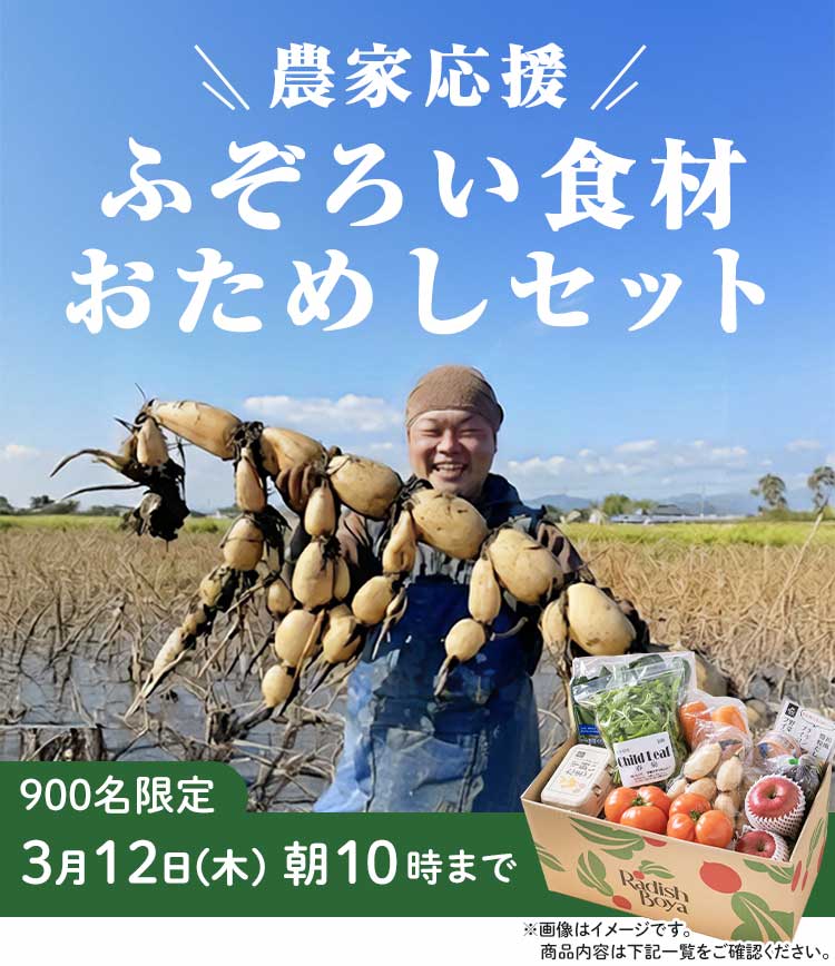 「ふぞろいだけど　ごちそう」まるごと味わうふぞろい食材　おためしセット