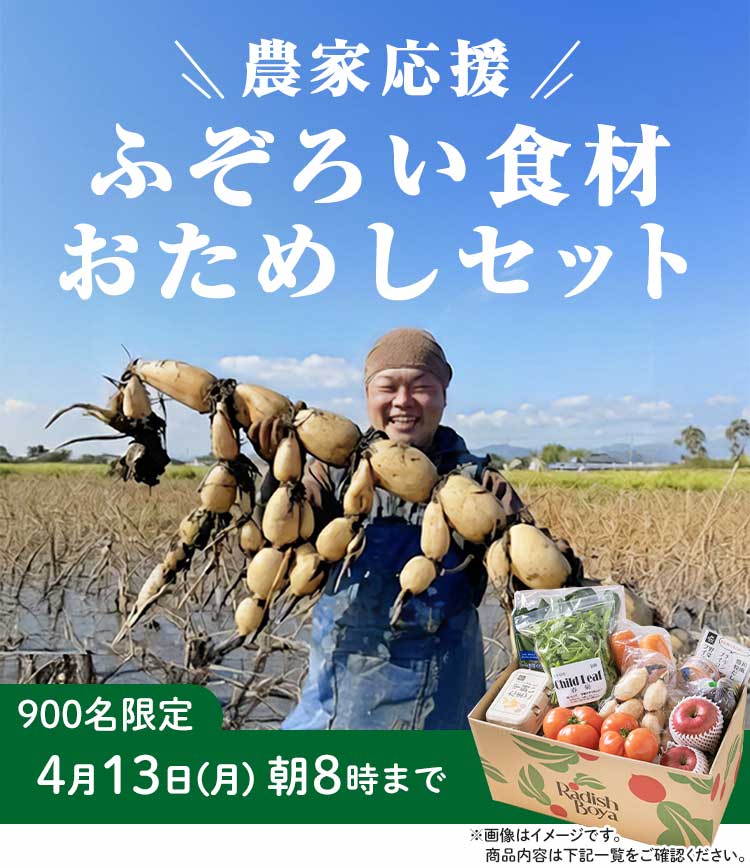 「ふぞろいだけど　ごちそう」まるごと味わうふぞろい食材　おためしセット