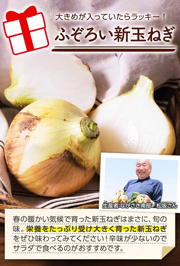 大きめが入っていたら、ラッキー！ふぞろい新玉ねぎ