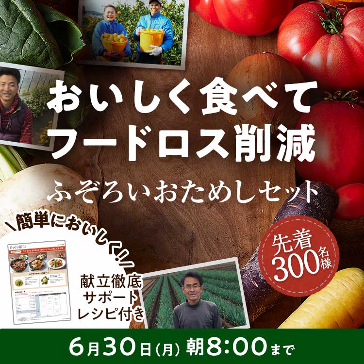 「ふぞろいだけど　ごちそう」まるごと味わうふぞろい食材　おためしセット