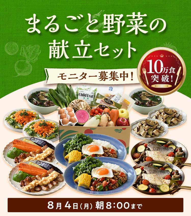 「ふぞろいだけど　ごちそう」まるごと味わうお野菜献立　おためしセット
