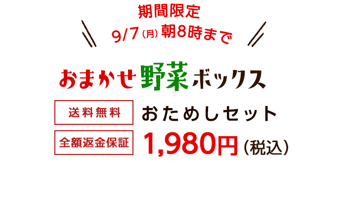 送料無料 金額返金保証 おまかせ野菜ボックス おためしセット 1,980円(税込) 今だけ桃プレゼント 期間限定7/6(月)朝8時まで