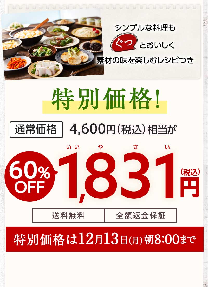 送料無料 金額返金保証　おまかせ野菜ボックス おためしセット 1,980円（税込）　期間限定12/13(月)朝8:00まで