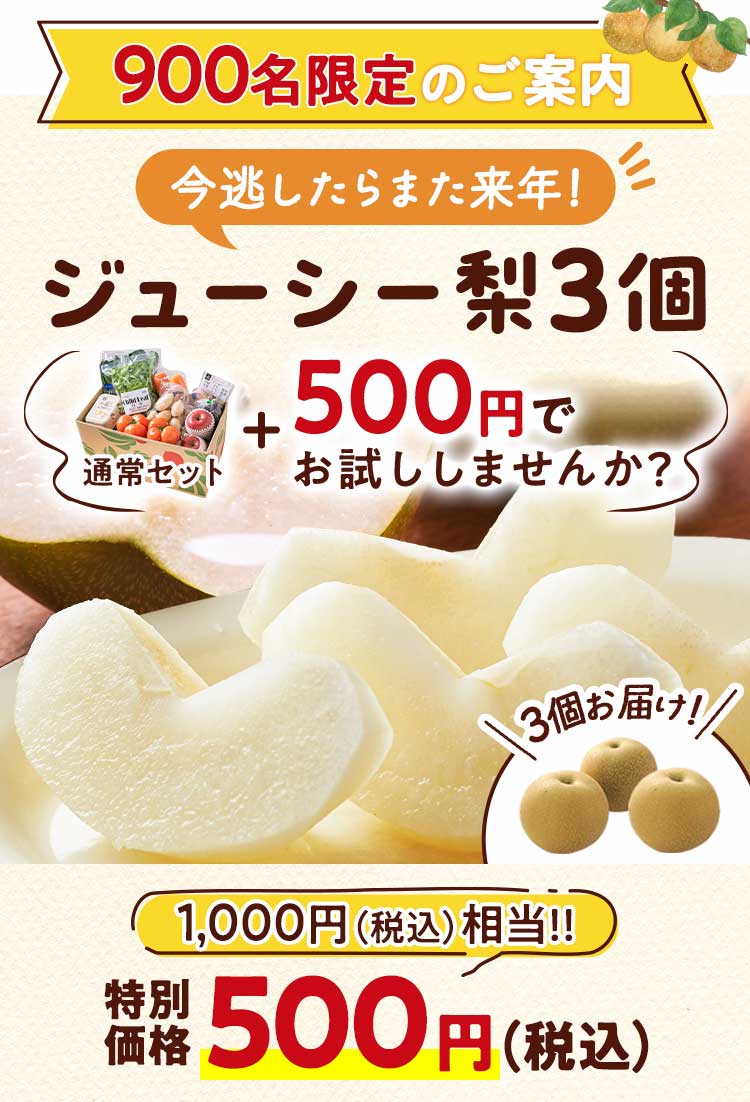 数量限定　特別なご案内　梨 通常セット＋500円で応援する