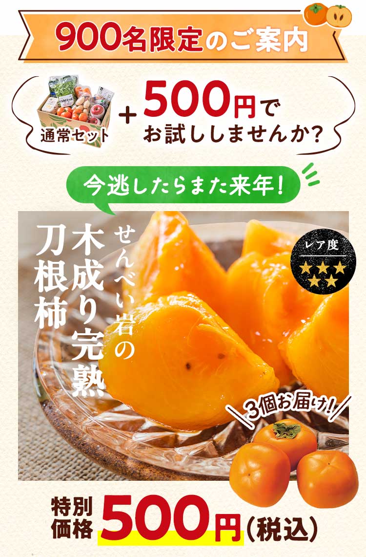 数量限定　特別なご案内　柿 通常セット＋500円で応援する