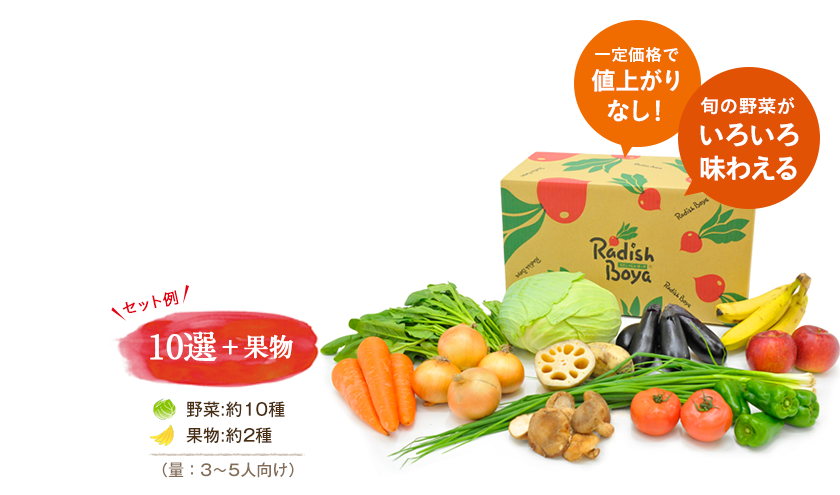 一定価格で値上がりなし!旬の野菜がいろいろ味わえる