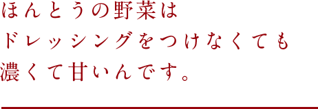 ほんとうの野菜はドレッシングをつけなくても濃くて甘いんです。
