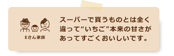 スーパーで買うものとは全く違って"いちご"本来の甘さがあってすごくおいしいです。