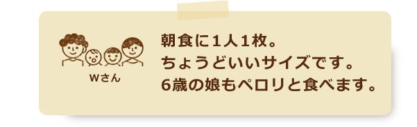 朝食に1人1枚。ちょうどいいサイズです。6歳の娘もペロリと食べます。