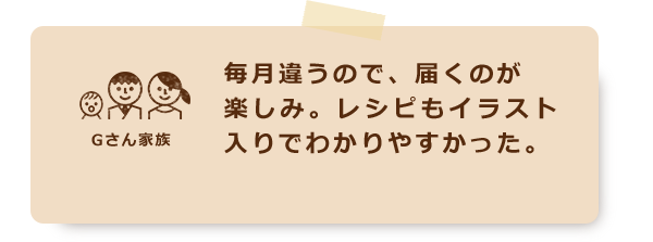 毎月違うので、届くのが楽しみ。レシピもイラスト入りでわかりやすかった。