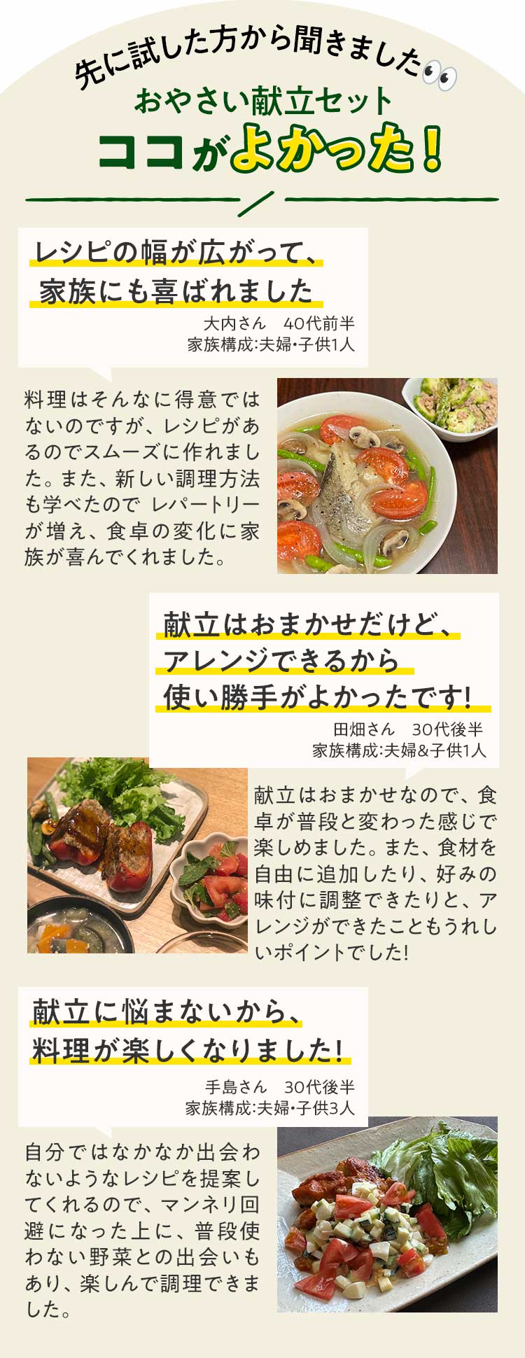 先に試した方から聞きました。おやさい献立セットココがよかった!