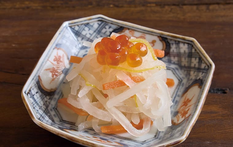 紅白柚香なます/いくら醤油漬