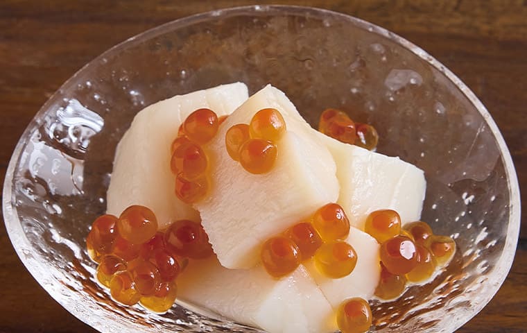 帆立のオイル蒸し エリンギマリネ添え/いくら醤油漬